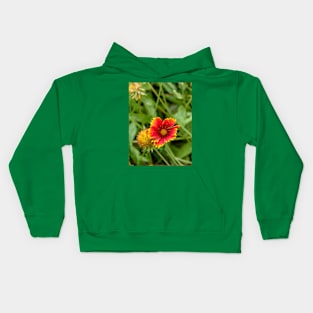 Red Flower with Yellow Petals Among Greenery Kids Hoodie